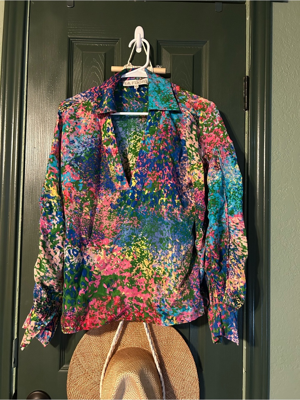 LA FIORA Multicolor Floral-Print V-Neck Blouse in Blue & Pink - Picture 2 of 5